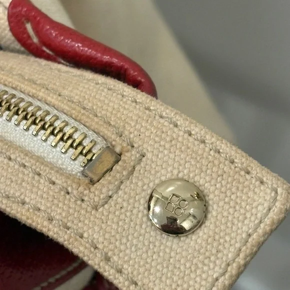 Kate Spade Red Leather & Cream Canvas Kent Stevie Shoulder Bag Satchel Sample - Picture 9 of 16